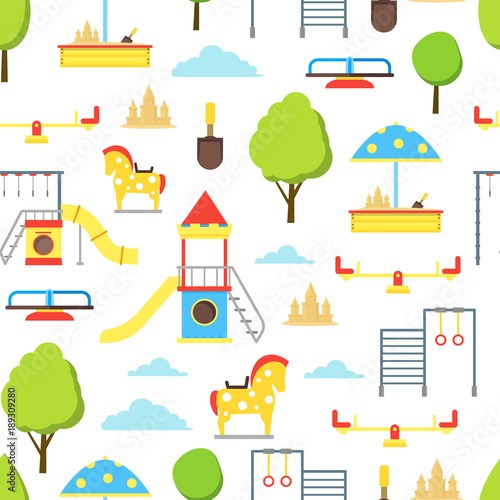 Cartoon Playground Element Seamless Pattern Background. Vector