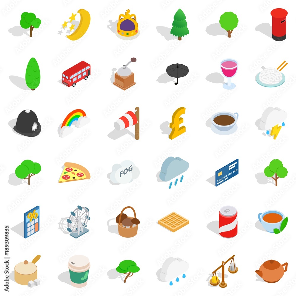 Great britain icons set, isometric style Great britain icons set, isometric style