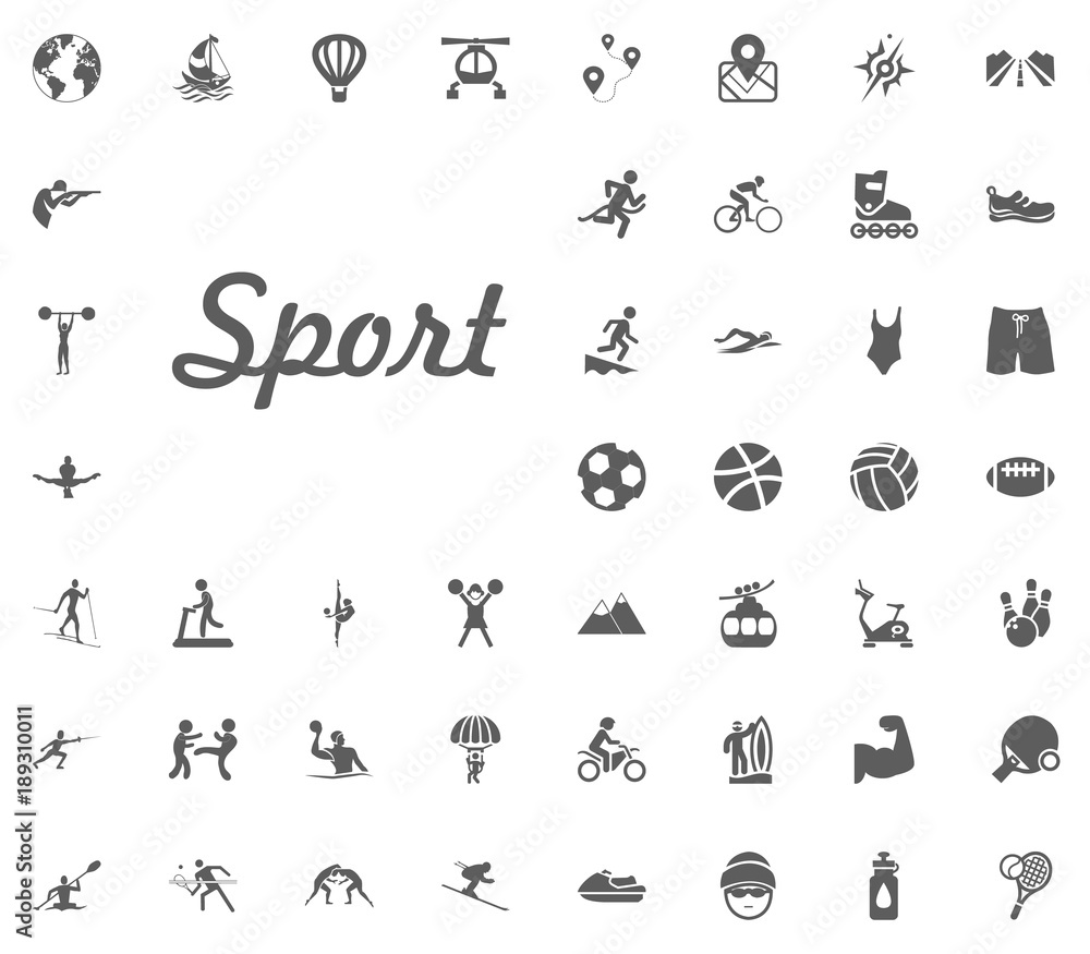 Sport letter icon. Sport illustration vector set icons. Set of 48 sport icons.