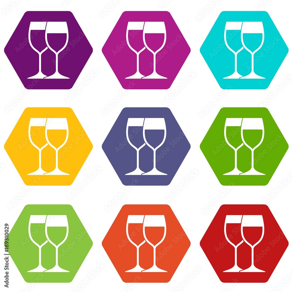 Wine glasses icon set color hexahedron Wine glasses icon set color hexahedron