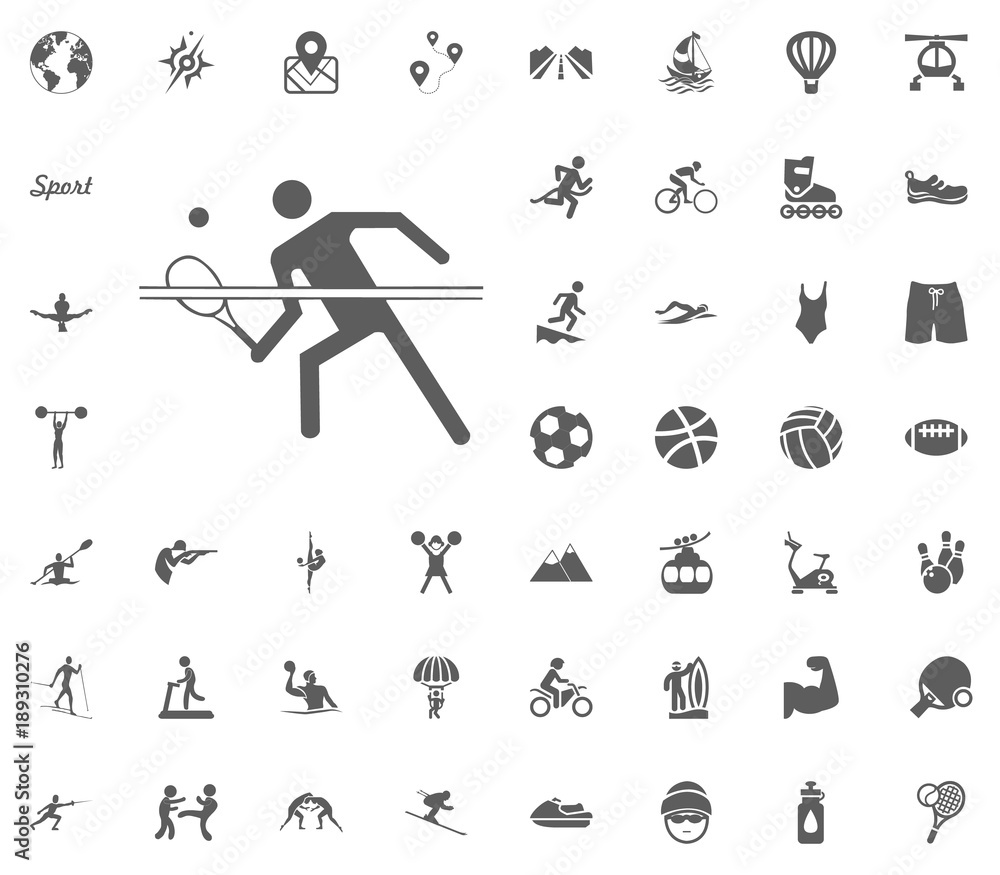 Tennis icon. Sport illustration vector set icons. Set of 48 sport icons.