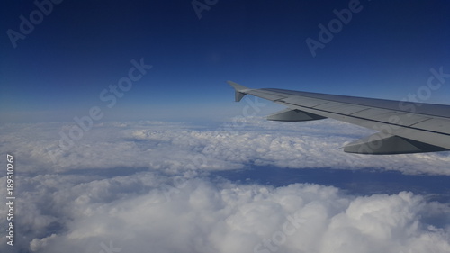airplane, sky, wing, plane, travel, air, clouds, blue, view, high