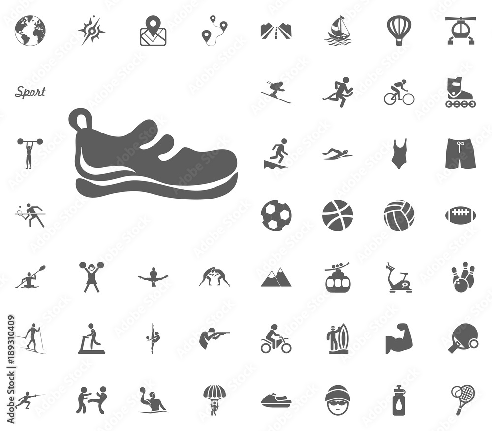 Obraz premium Run shoe icon. Sport illustration vector set icons. Set of 48 sport icons.
