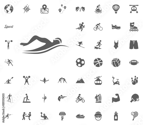 Swimming icon. Sport illustration vector set icons. Set of 48 sport icons.