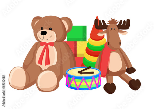 Toys Set Santa Claus Factory Vector Illustration