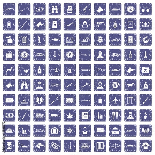100 smuggling icons set grunge sapphire