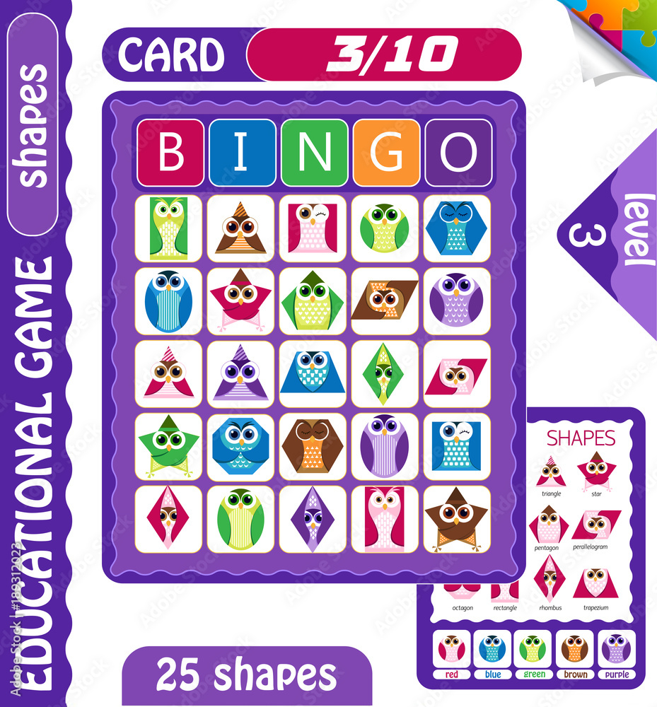 owls Bingo shapes 3 owls Bingo shapes 3