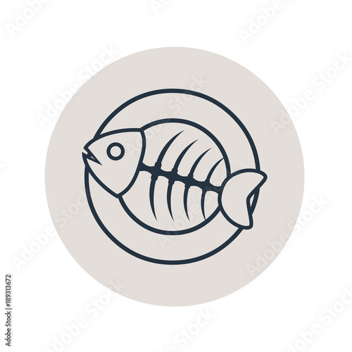 Logotipo trazo espina de pescado en plato en circulo gris