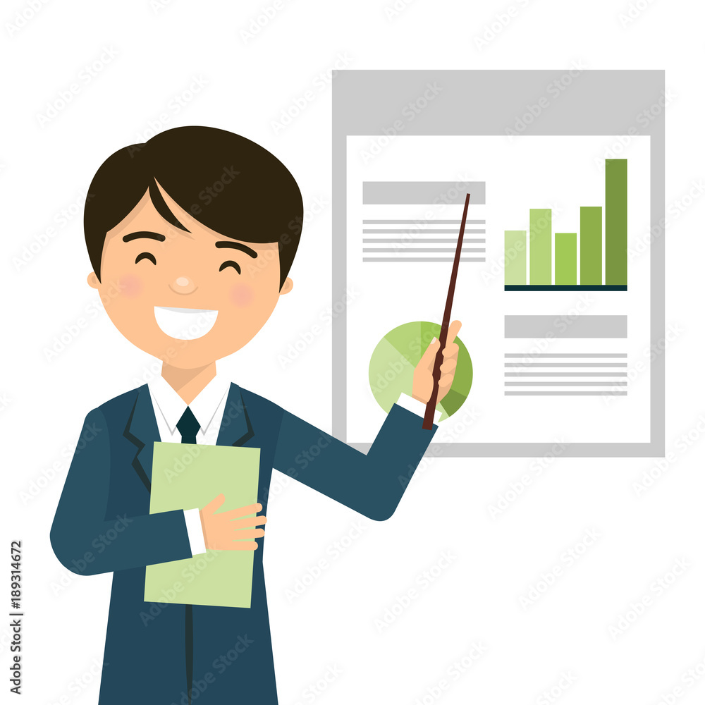 Dark hair businessman in a business presentation with statistics Dark hair businessman in a business presentation with statistics