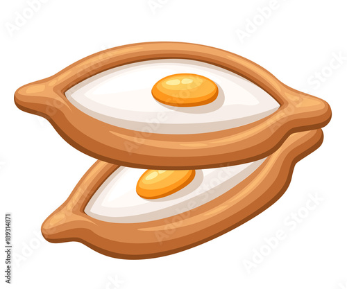Adjarian khachapuri freshly baked flat bread filled with cheese and raw egg flat flat vector illustration on white background web site page and mobile app design