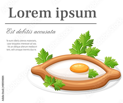 Adjarian khachapuri with herb freshly baked flat bread filled with cheese and raw egg flat flat vector illustration on white background with place for your text web site page and mobile app design