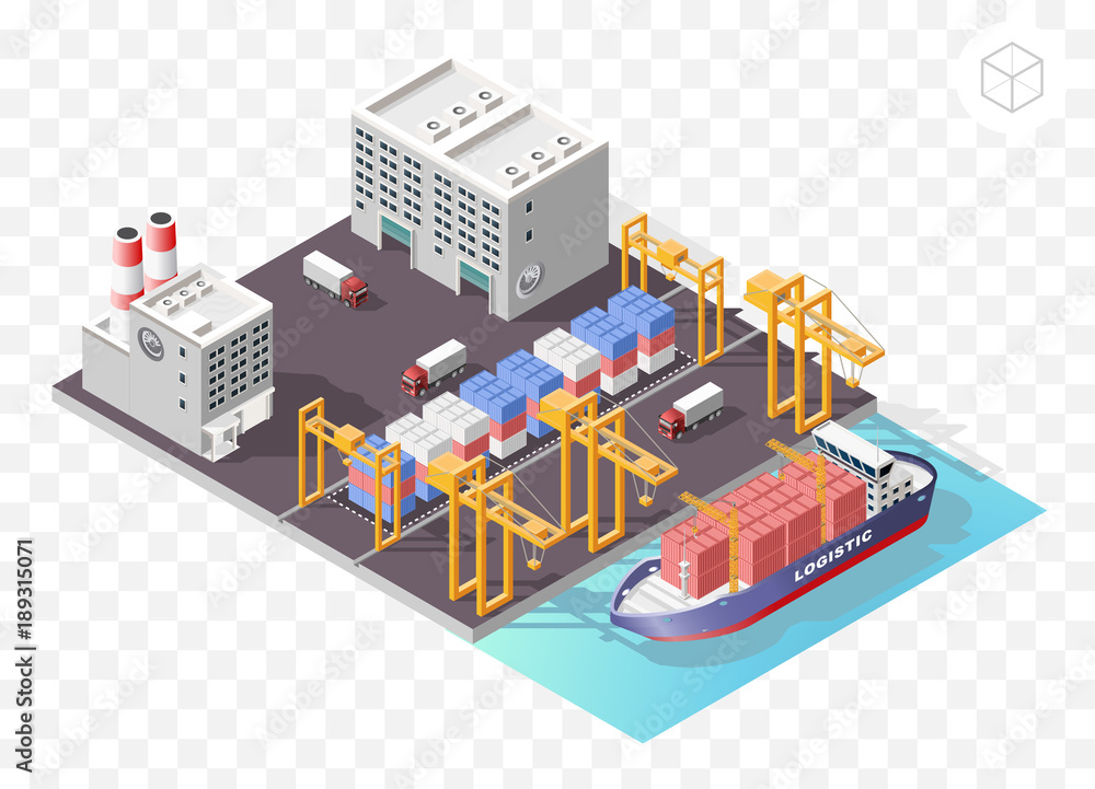 Obraz premium Set of Isolated High Quality Isometric City Elements . Harbor with Shadows on Transparent Background