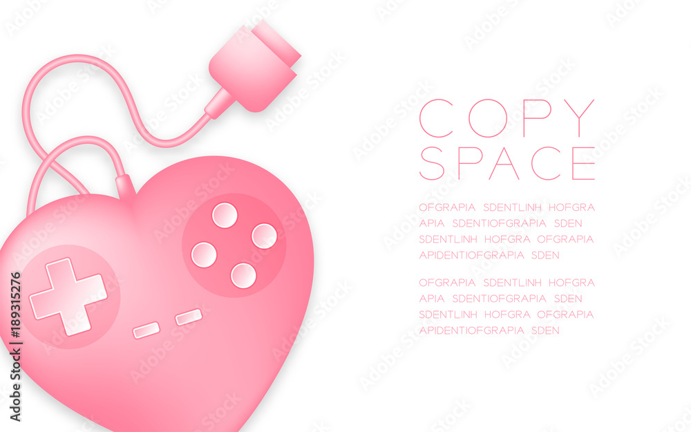 Gamepad or joypad heart shape pink color and Game of love concept design illustration isolated on white background, with copy space