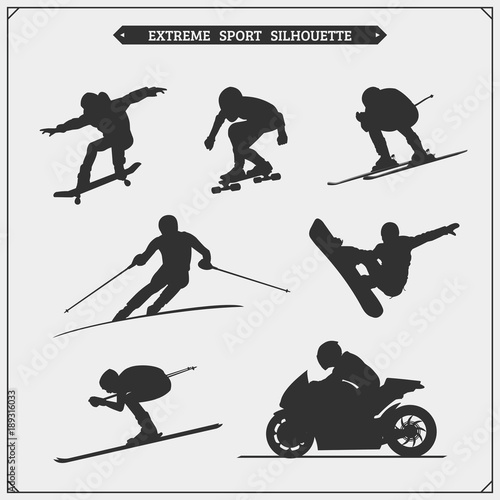 Vector set of sport players silhouettes. Extreme sport.
