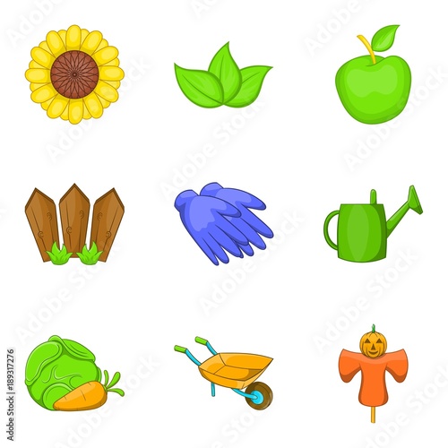 Grain crop icons set, cartoon style