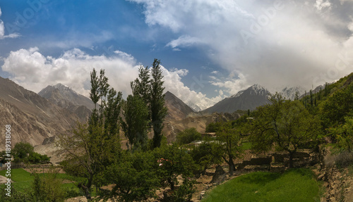 Panorama of Bualtar glacier and Hunza valley, Gilgit-Baltistan Pakistan photo