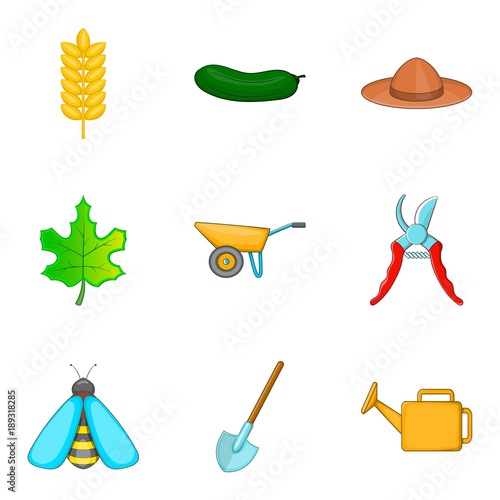 Garden work icons set, cartoon style