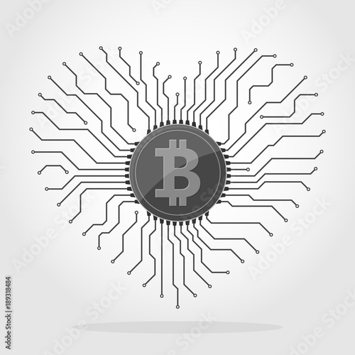 Bitcoin currency chip. Vector illustration