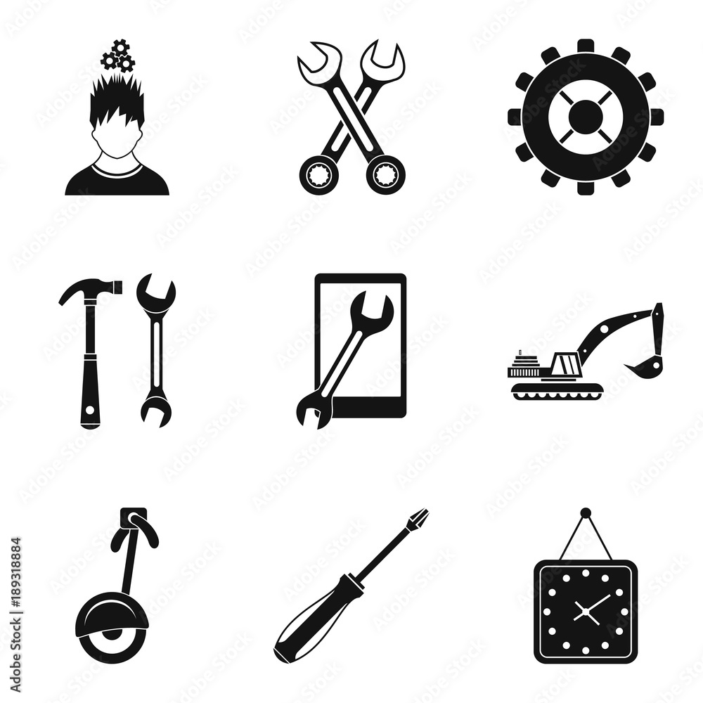 Pinion icons set, simple style Pinion icons set, simple style