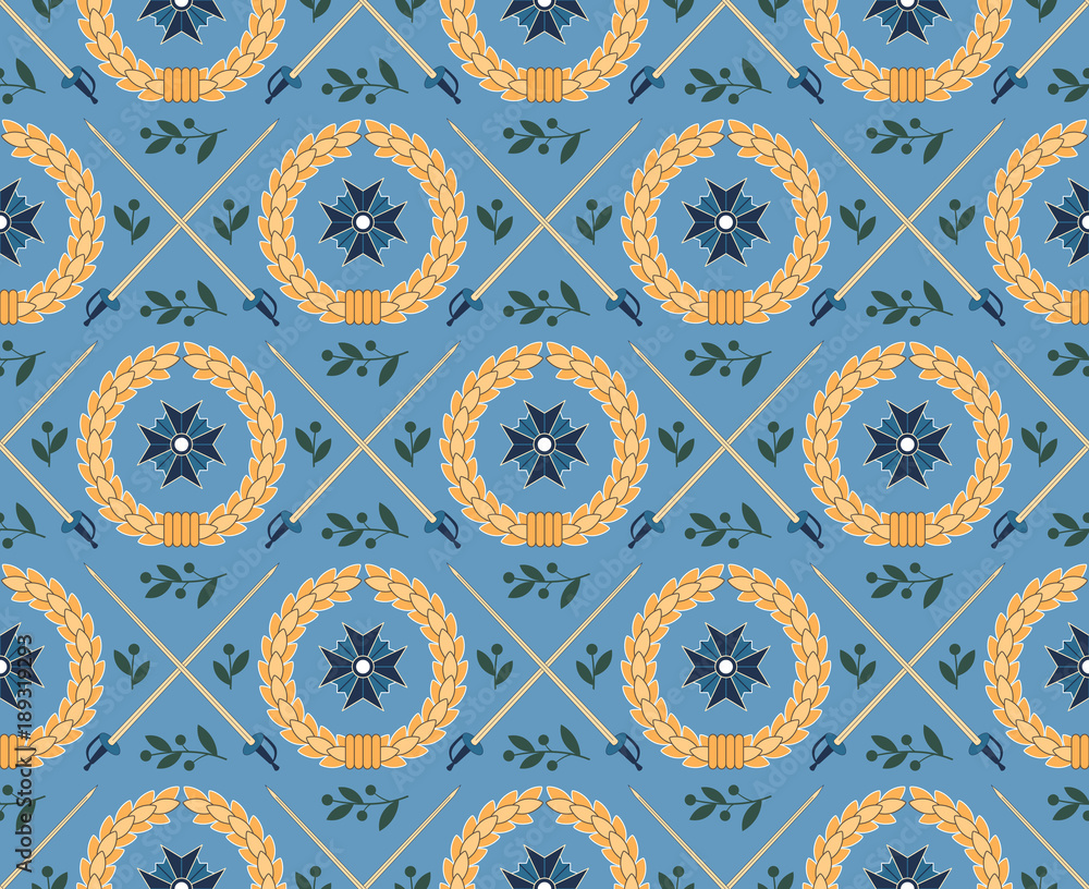 seamless pattern with swords, wreaths and medals
