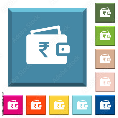 Free Download Indian Rupee wallet white icons on edged square buttons - GFXLoad