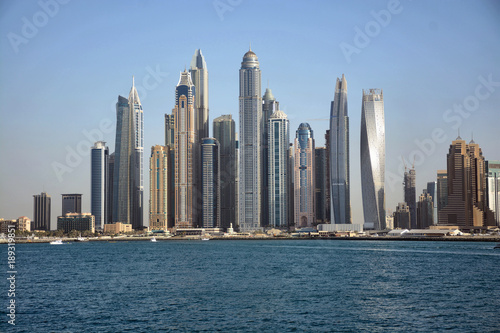 City s skyscrapers from seaside