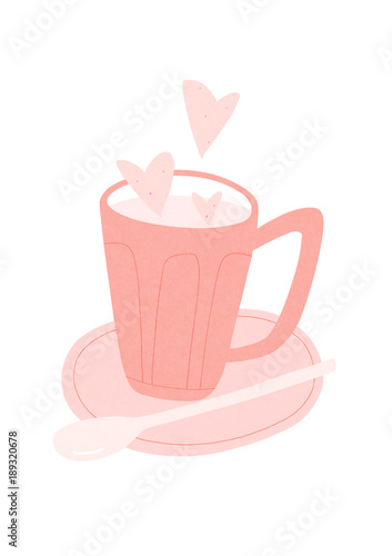 Cup of love. Pink mug with hearts illustration. St. Valentine s Day card