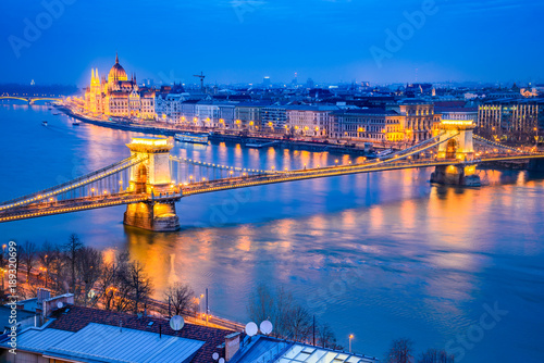 Budapest, Hungary - Chain Bridge and Hungarian Parliament Building
