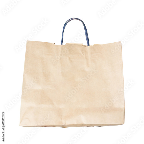 Recycled brown paper shopping bags isolated on white background