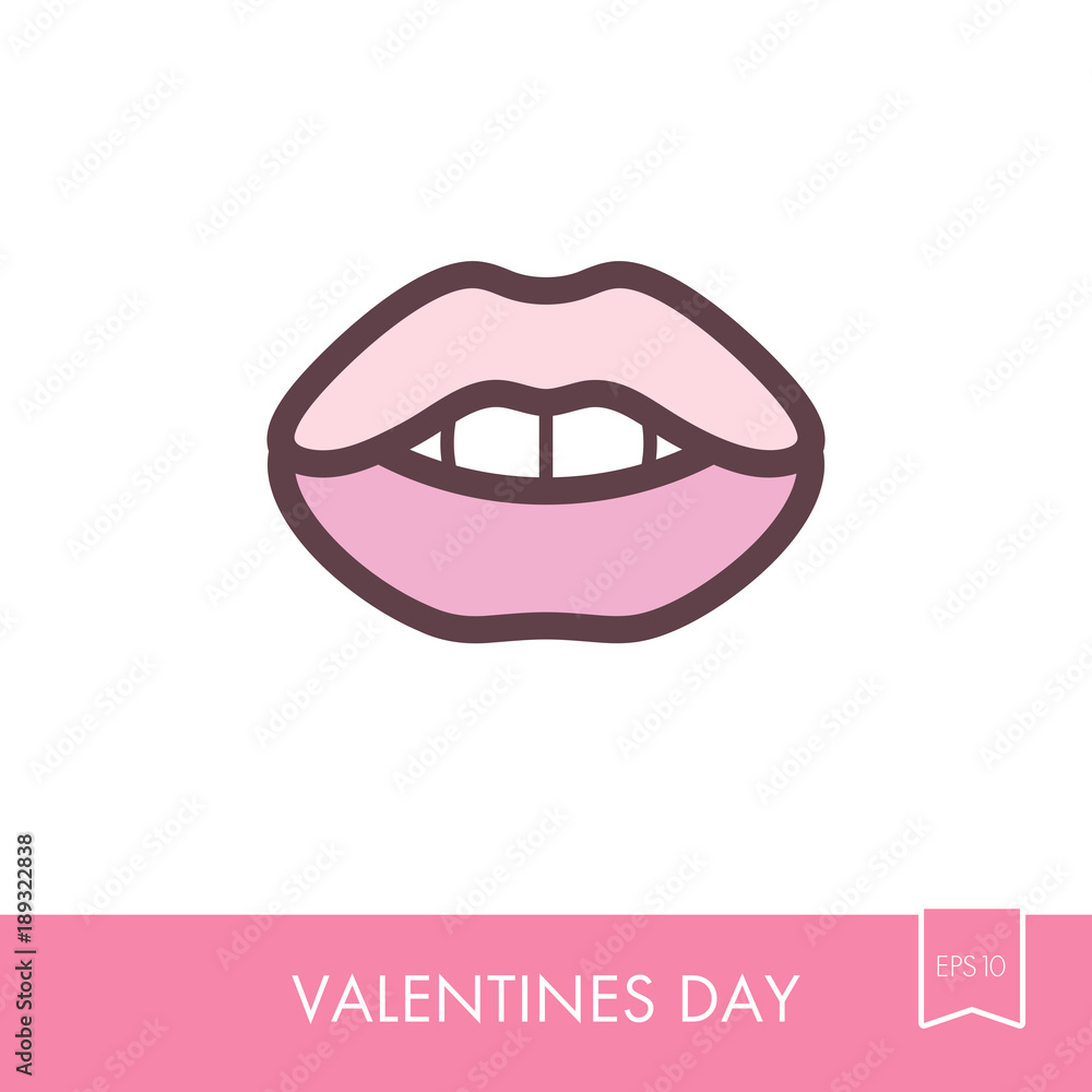 Woman lips icon. Female mouth shape with teeth
