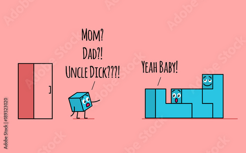 Kawaii Tetris blocks family accident. Little kid-block seeing something strange in bathroom.
