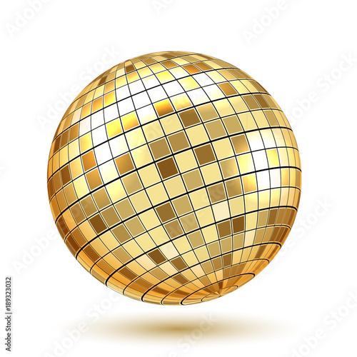 Golden Disco Ball on white background. Vector Illustration