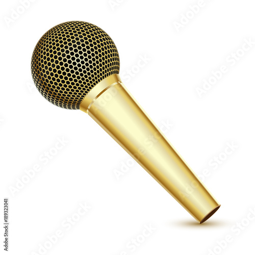 Golden Microphone on white background. Vector Illustration.