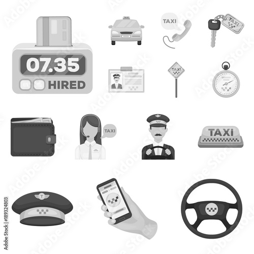 Taxi service monochrome icons in set collection for design. Taxi driver and transport vector symbol stock web illustration.