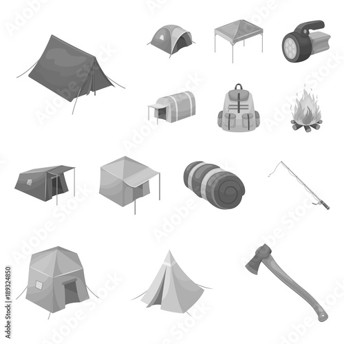 Different kinds of tents monochrome icons in set collection for design. Temporary shelter and housing vector symbol stock web illustration.