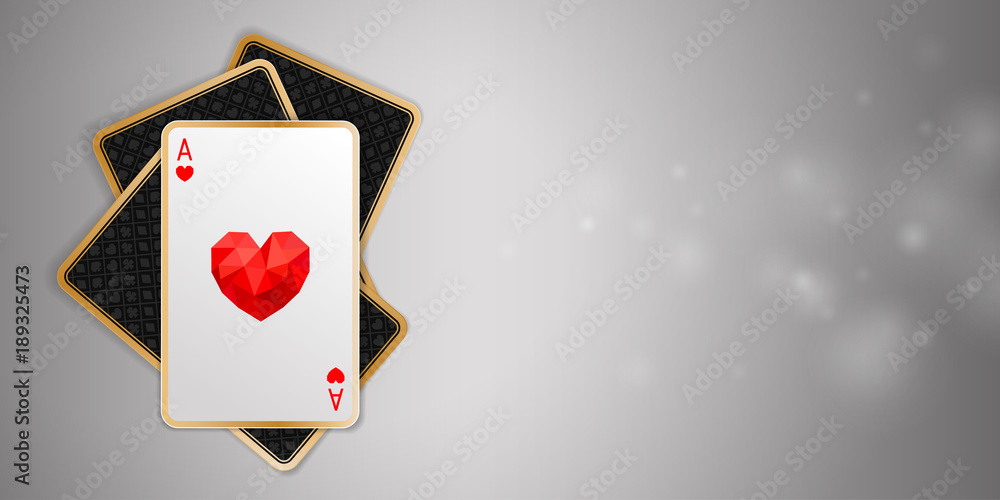 Banner with one heart ace in four playing cards. Winning poker hand
