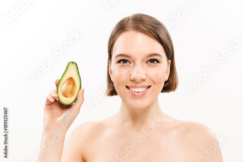 Beauty portrait of a smiling shirtless woman