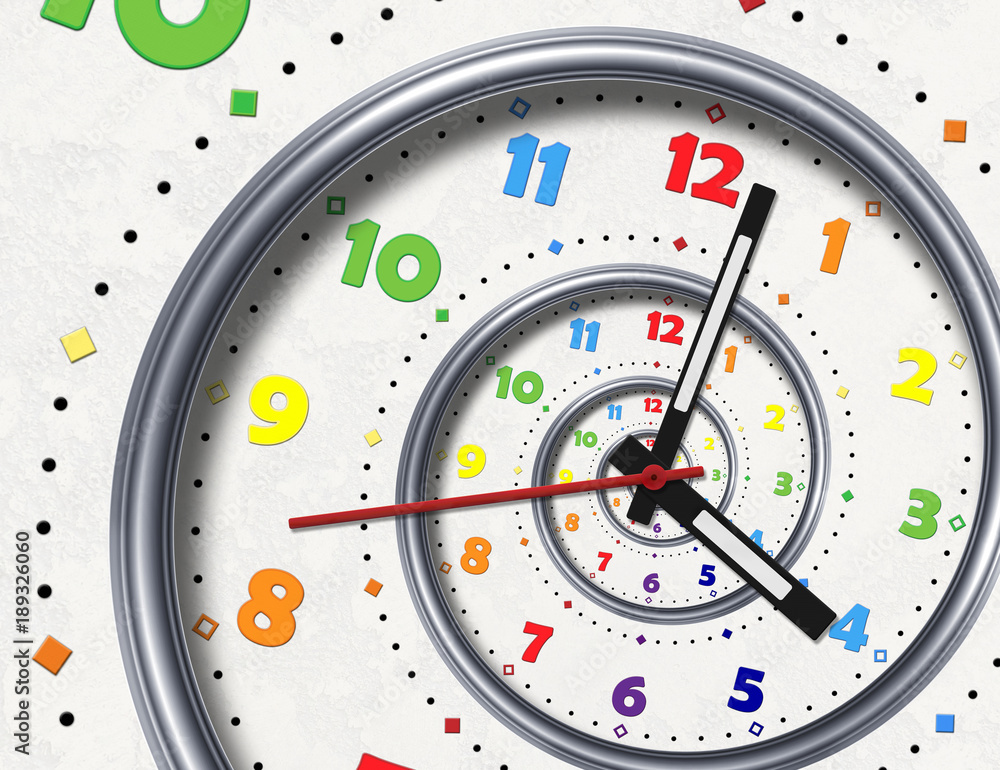 Abstract Modern white rainbow spiral clock fractal clock hands pointers ...