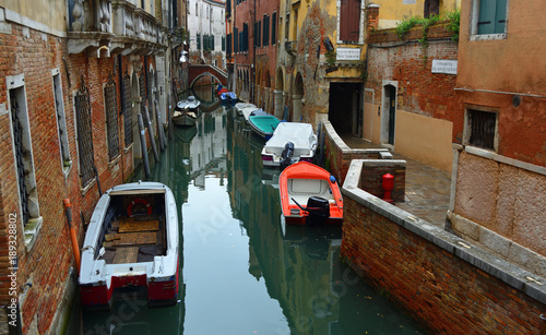 Rio de Sant Aponal Quiet  Canal in Venice with Boats photo