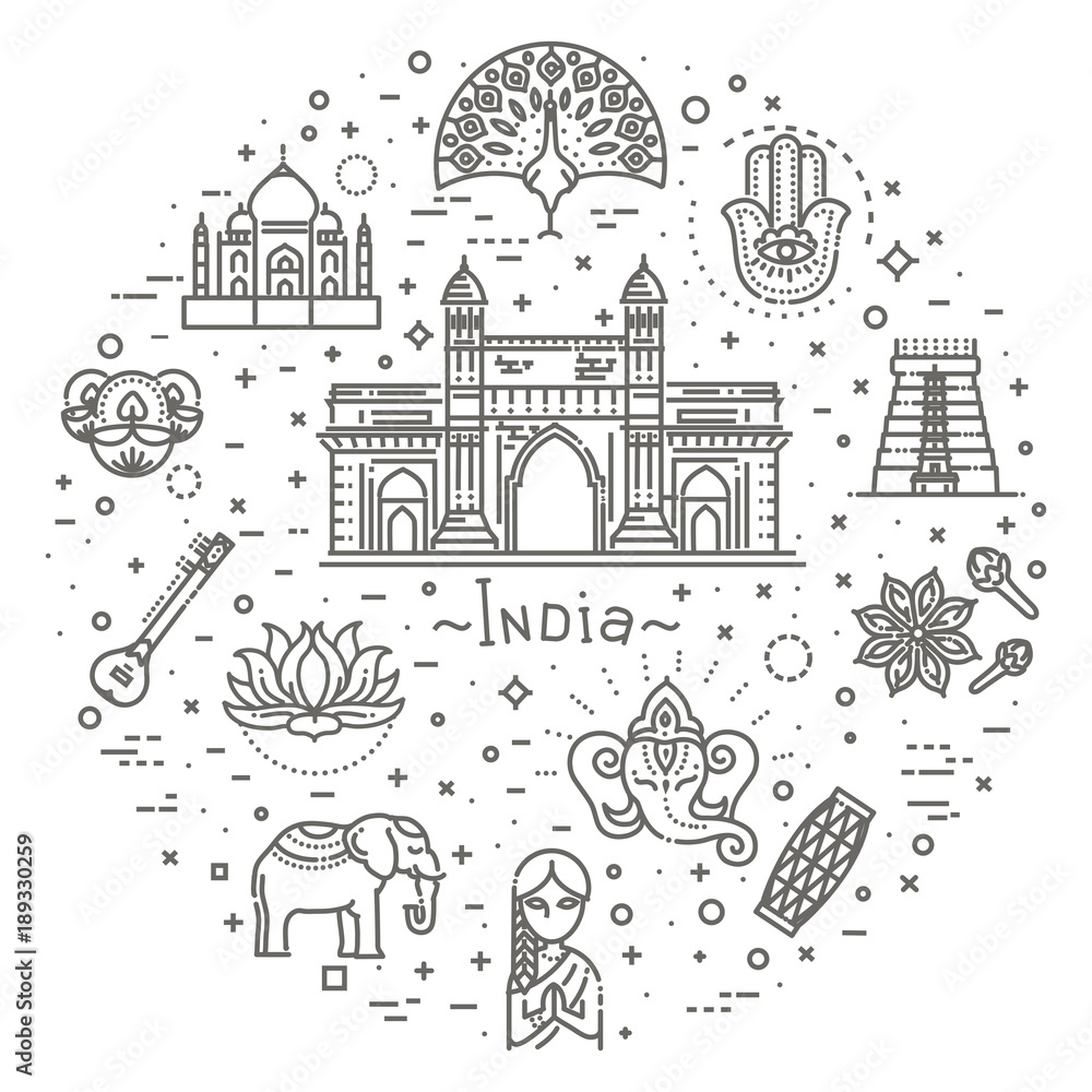 India Icons Set Indian Attractions Line Design Tourism In India india-icons-set-indian-attractions-line-design-tourism-in-india