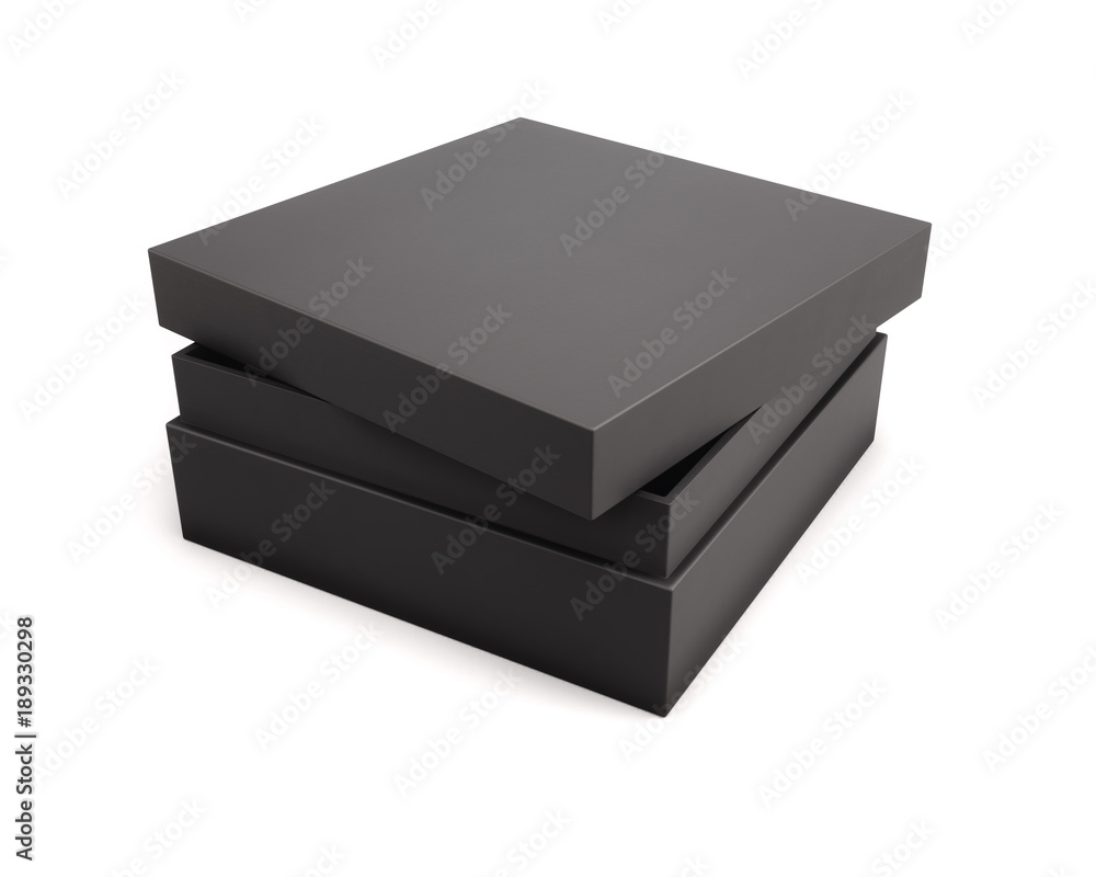 Realistic black open box isolated on white background for your design. 3d illustration Realistic black open box isolated on white background for your design. 3d illustration