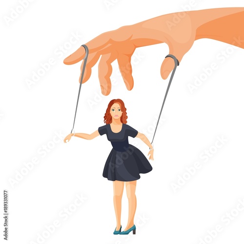 Domestic violence and manipulation over woman metaphorical illustration