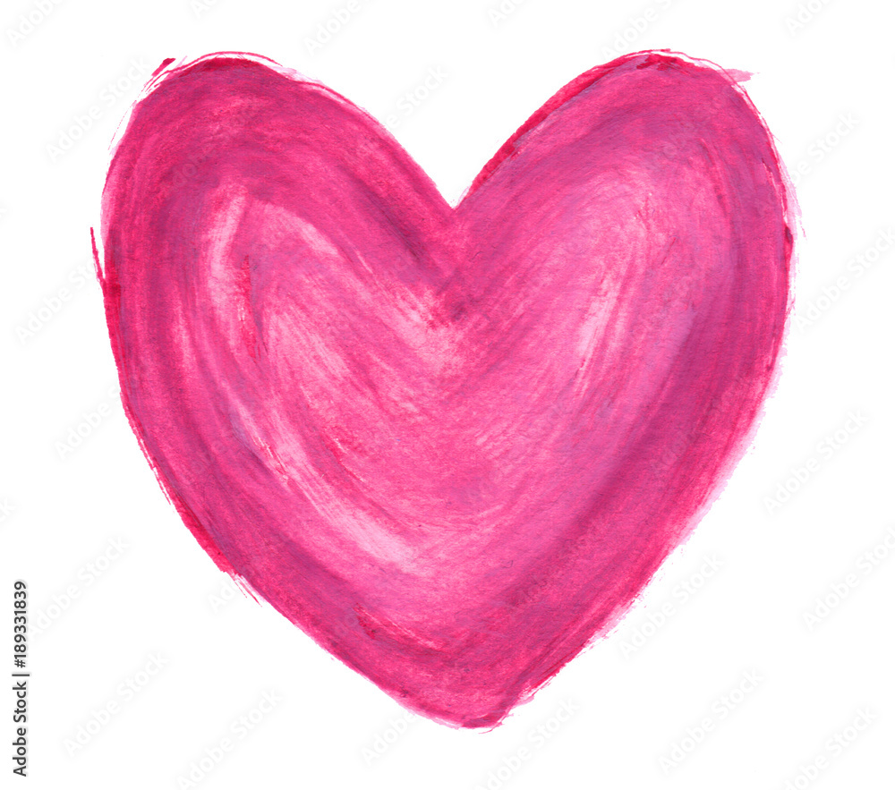 Obraz Różowe serce w gwaszu na białym tle