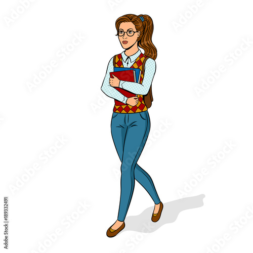 Nerd student girl pop art vector illustration