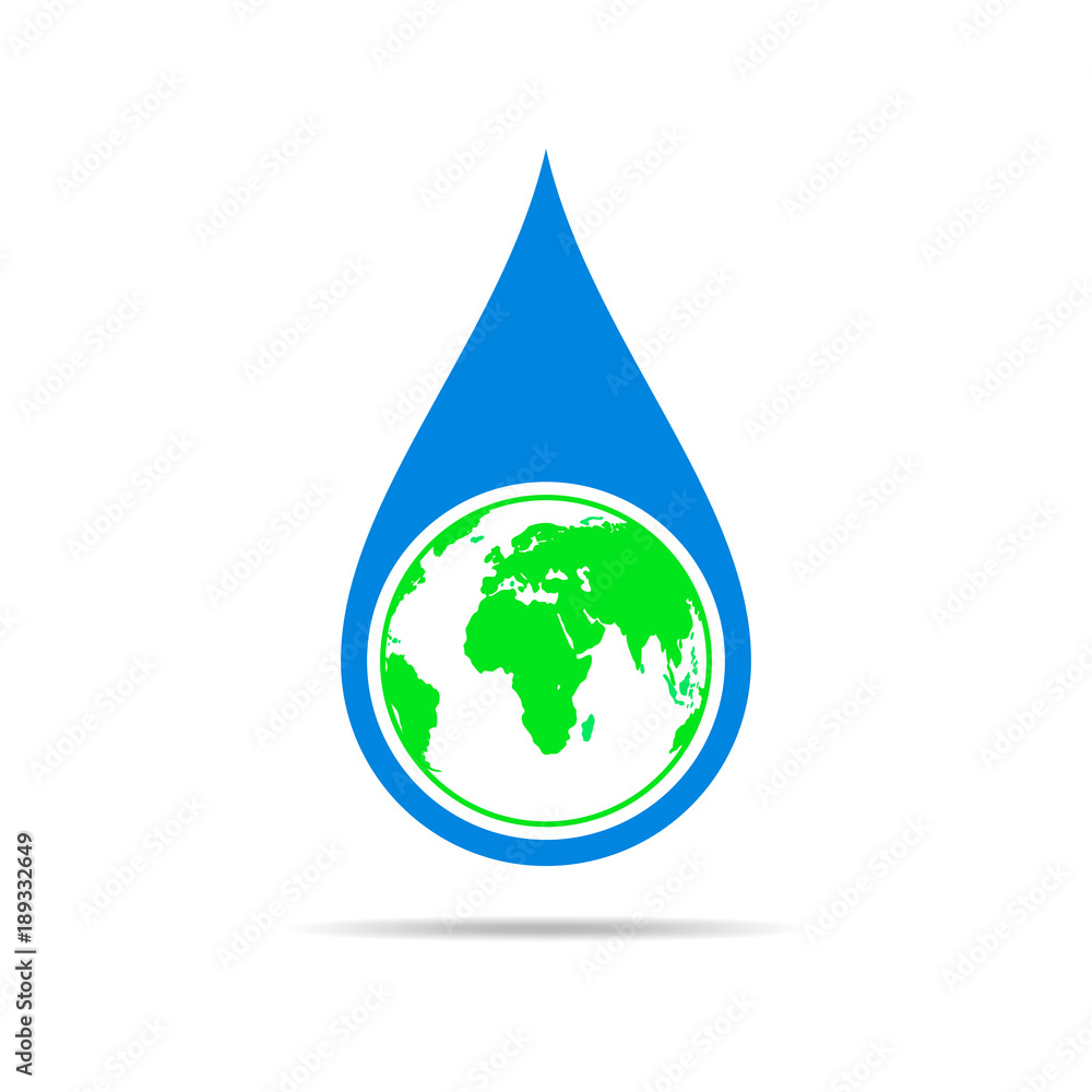 Obraz premium Water drop with a world map. Vector illustration.