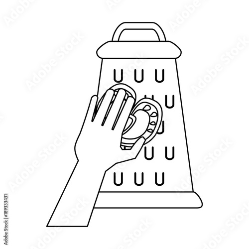 Hand on kitchen grater icon vector illustration graphic design