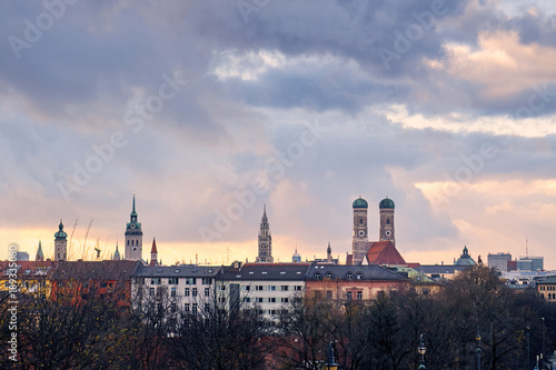 Skyline of Munich in autumn season, Germany. Copy space