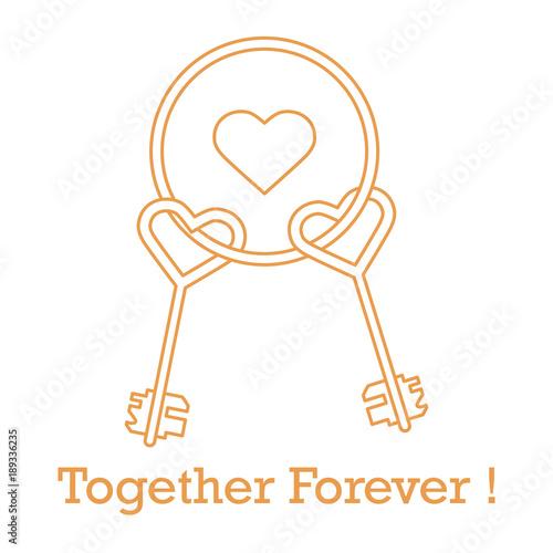 Keys in heart shape and the words together forever