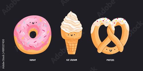 Cute desserts illustration, set 3