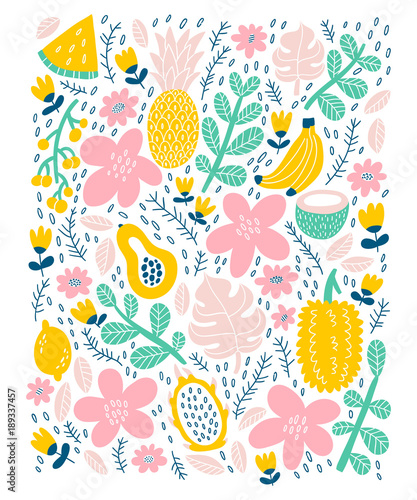 Exotic tropical fruits card